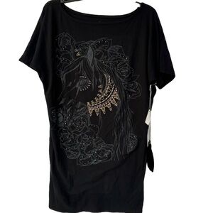Key Closet Swarovski Studded Horse Short Sleeve Womens Black Size Medium & Small